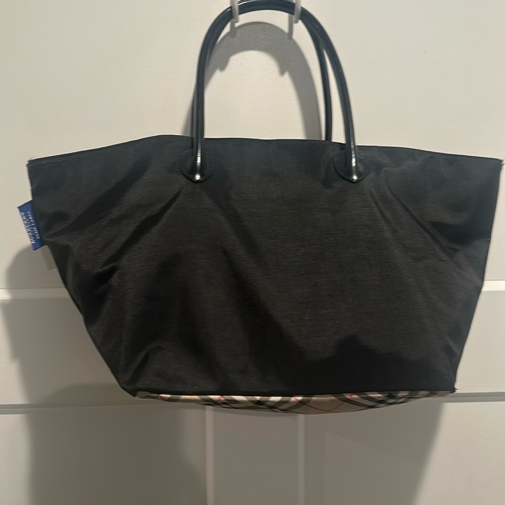 Burberry London Blue Label Black Checkered Tote.
